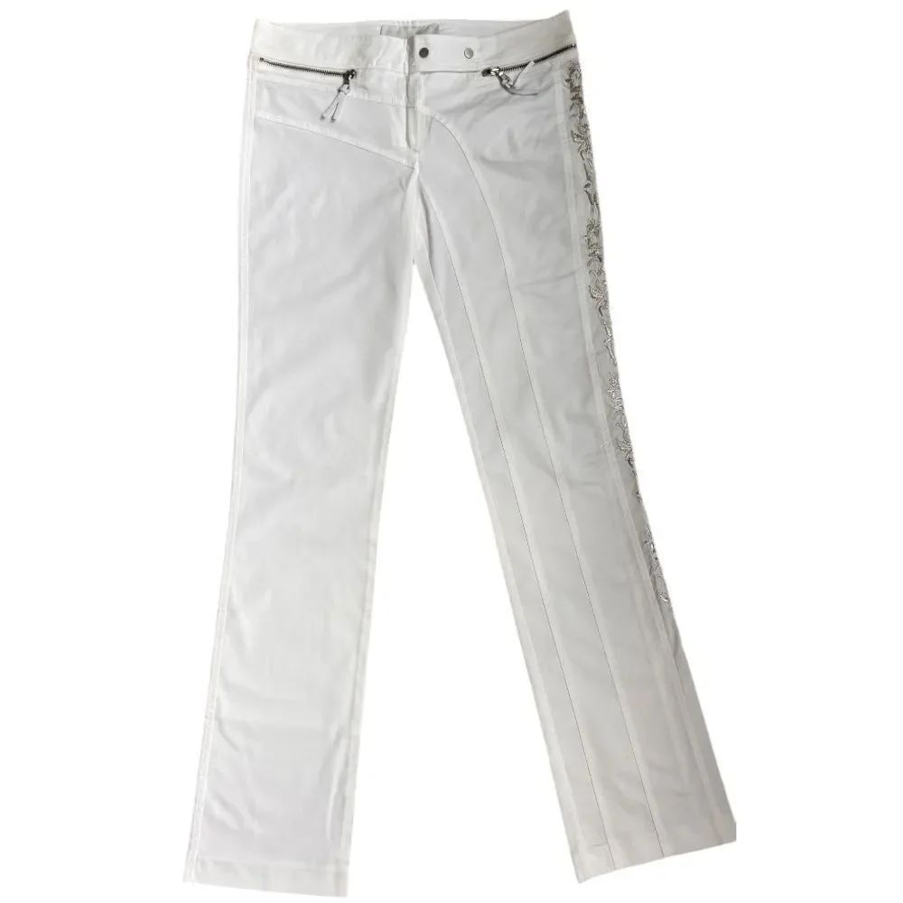 ABSOUL GLAM Lightweight Cotton White Trousers Embroidered Designed Size IT32 USM